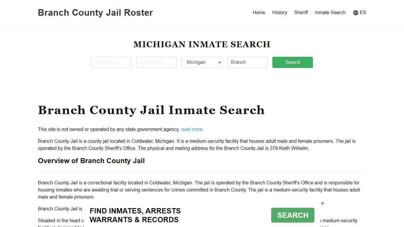 Branch County Jail Roster Lookup, MI, Inmate Search